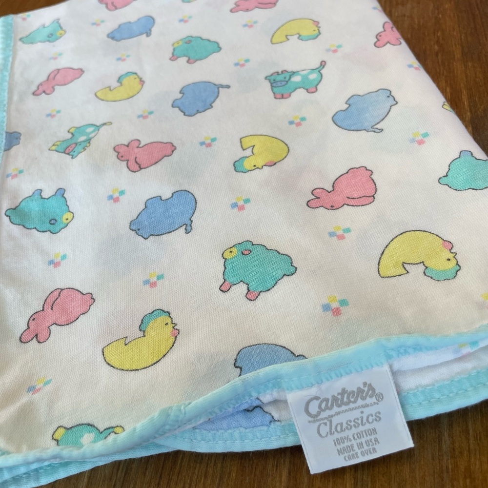 Vintage Carter’s Classics Baby Blanket Pastel Animals Ducks Bunny 100% Cotton